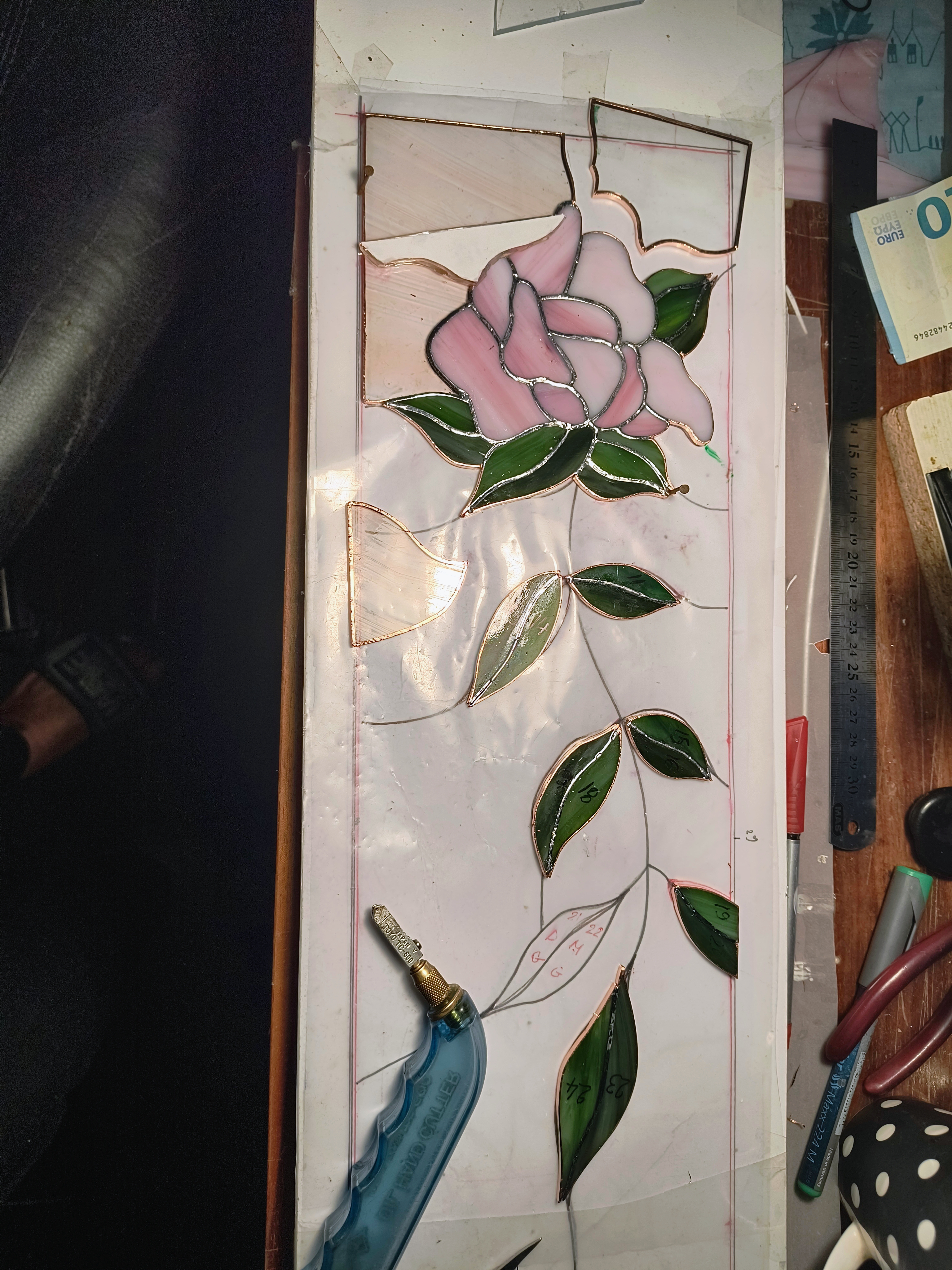 Door Model 226 — Rosevine Grace stained glass detail