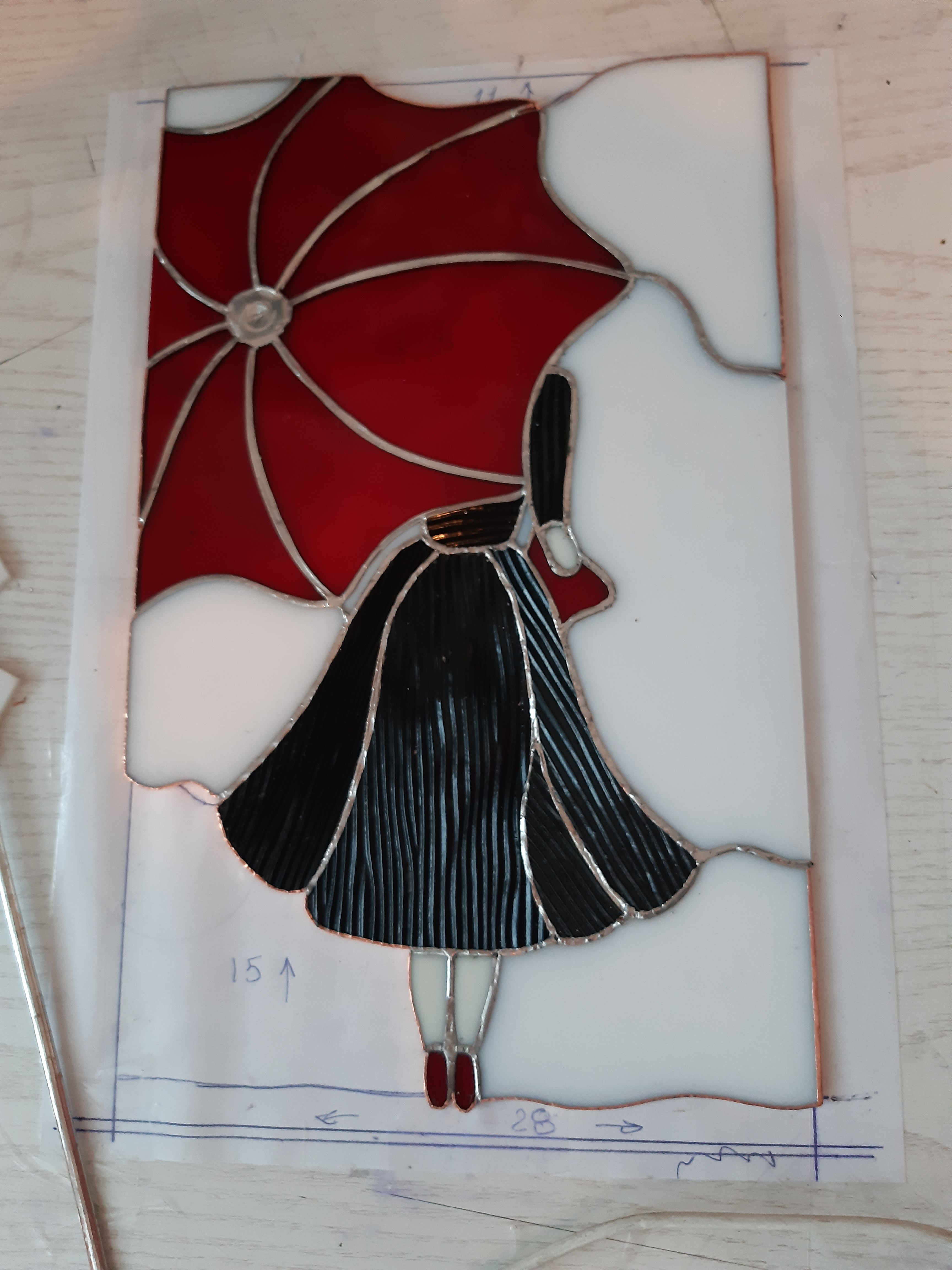 Panel Model 582 The Red Umbrella stained glass detail
