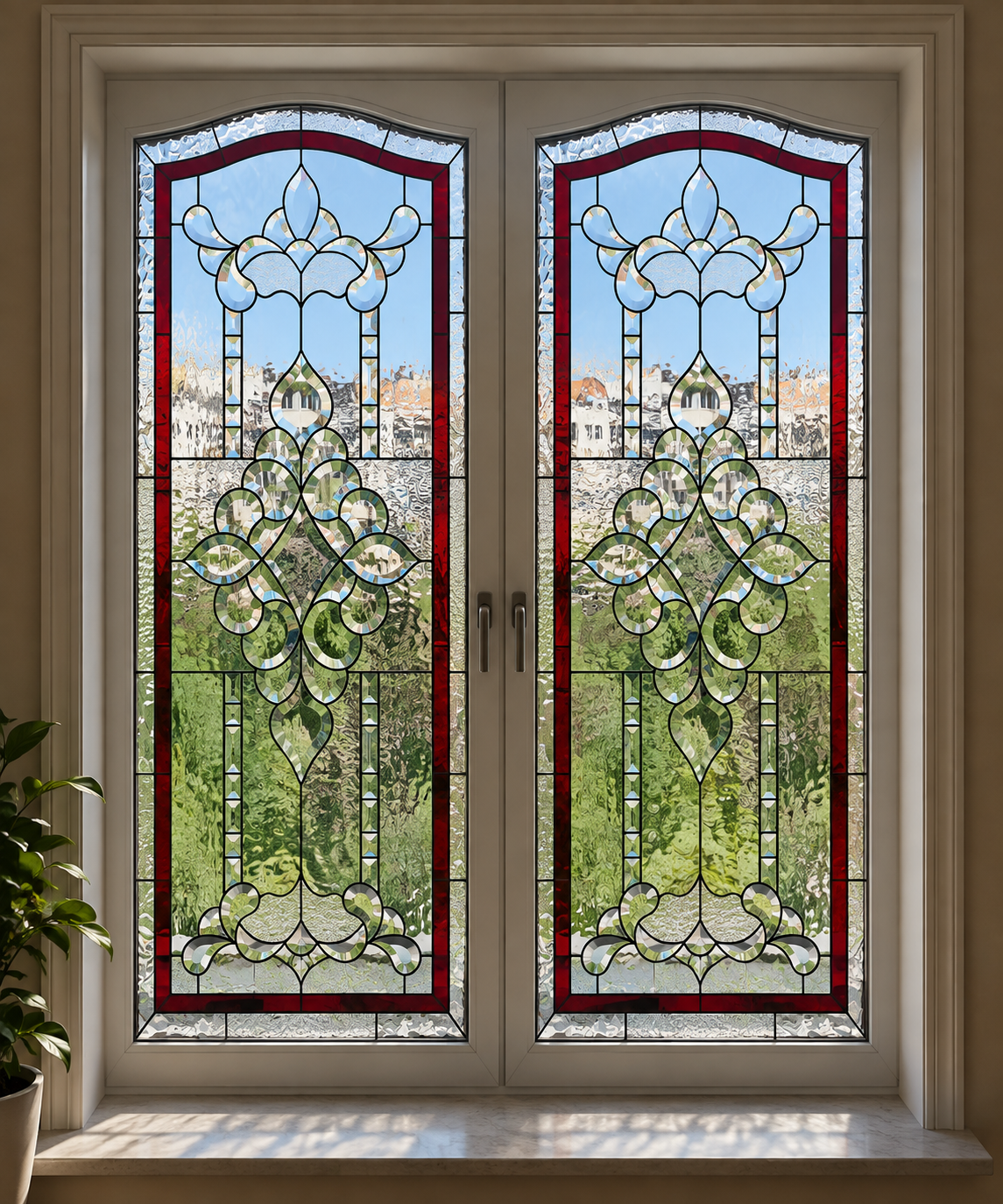Verdant Jewel handmade Tiffany stained glass window