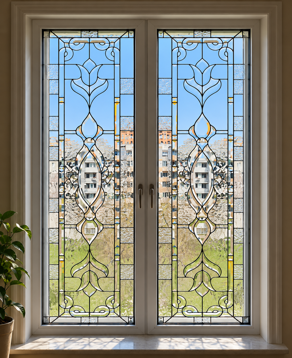 Azure Floral handmade Tiffany stained glass window