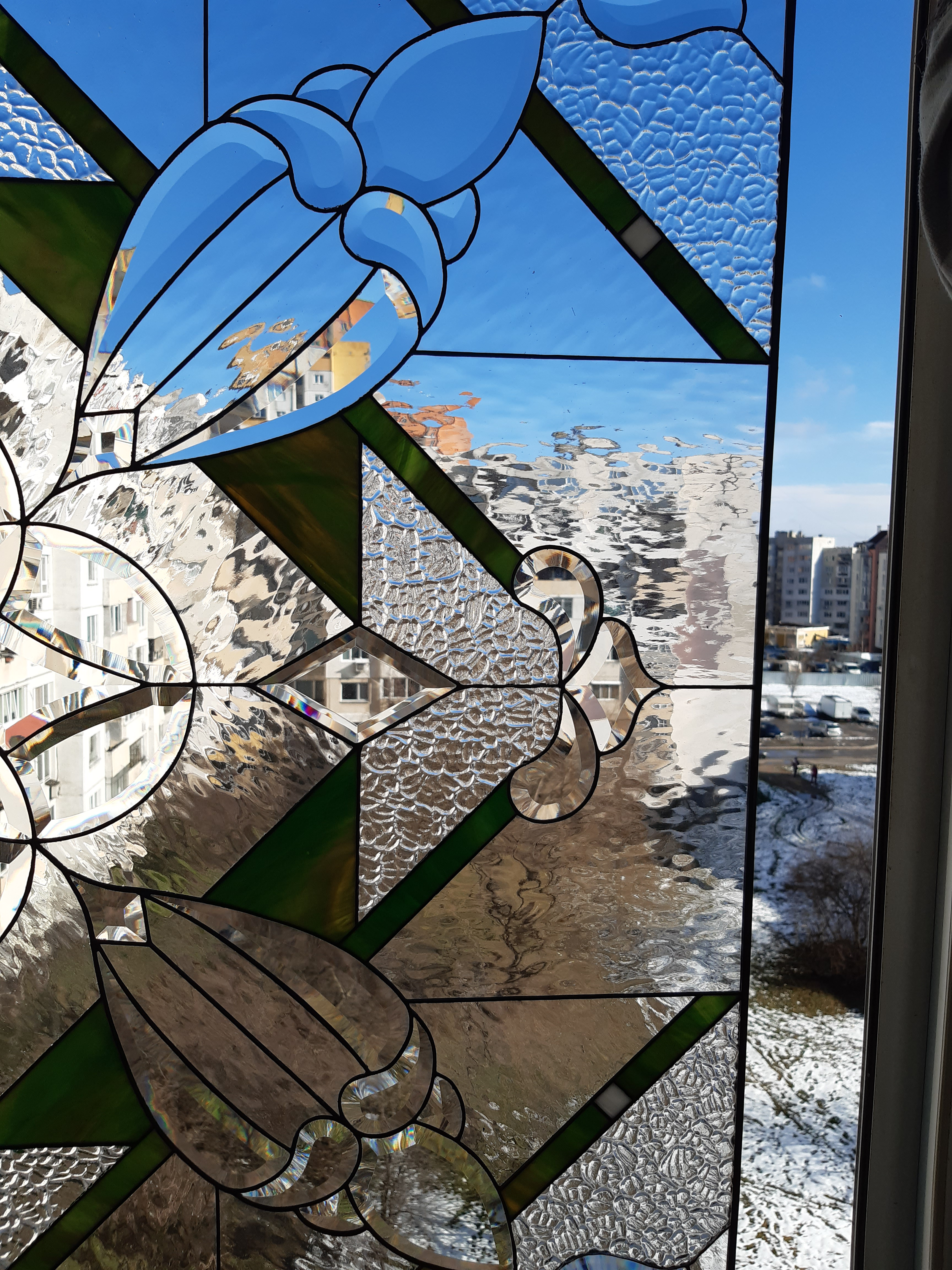 Window Model 716 — Azure Floral stained glass detail